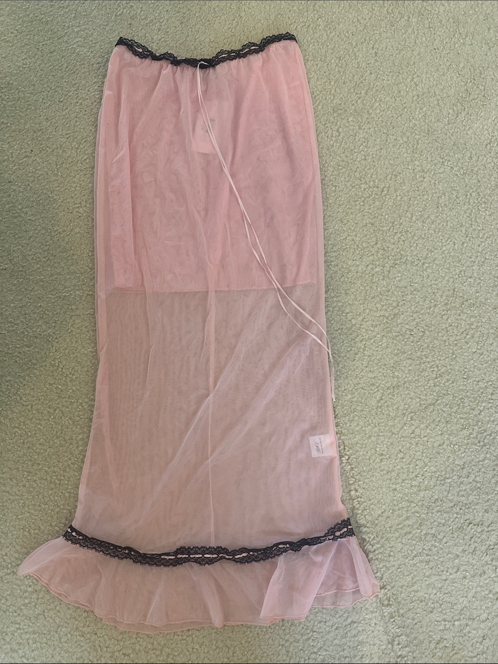 Pink Maxi Sheer Skirt with Black Lace Trim